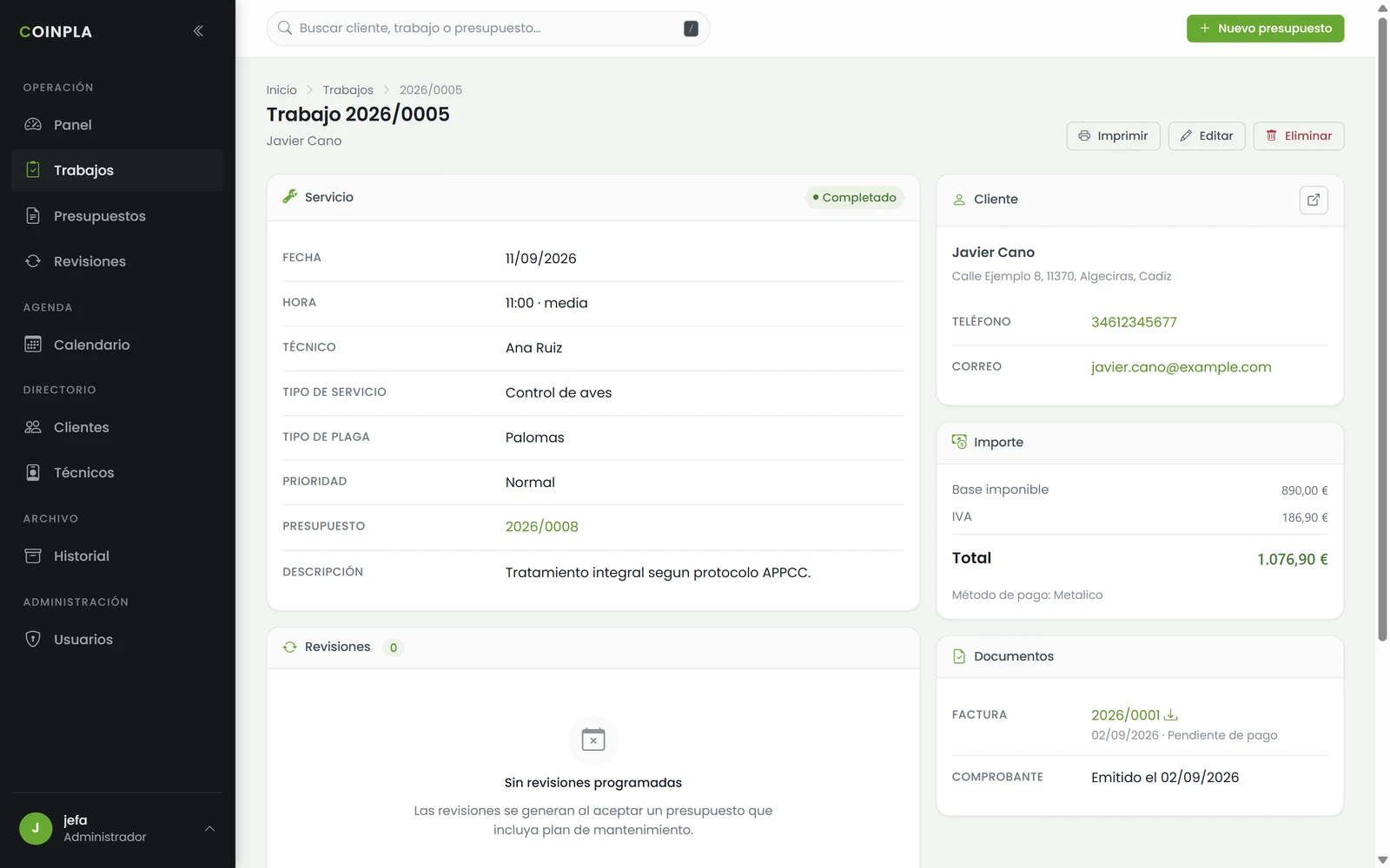 Coinpla — ficha de un trabajo