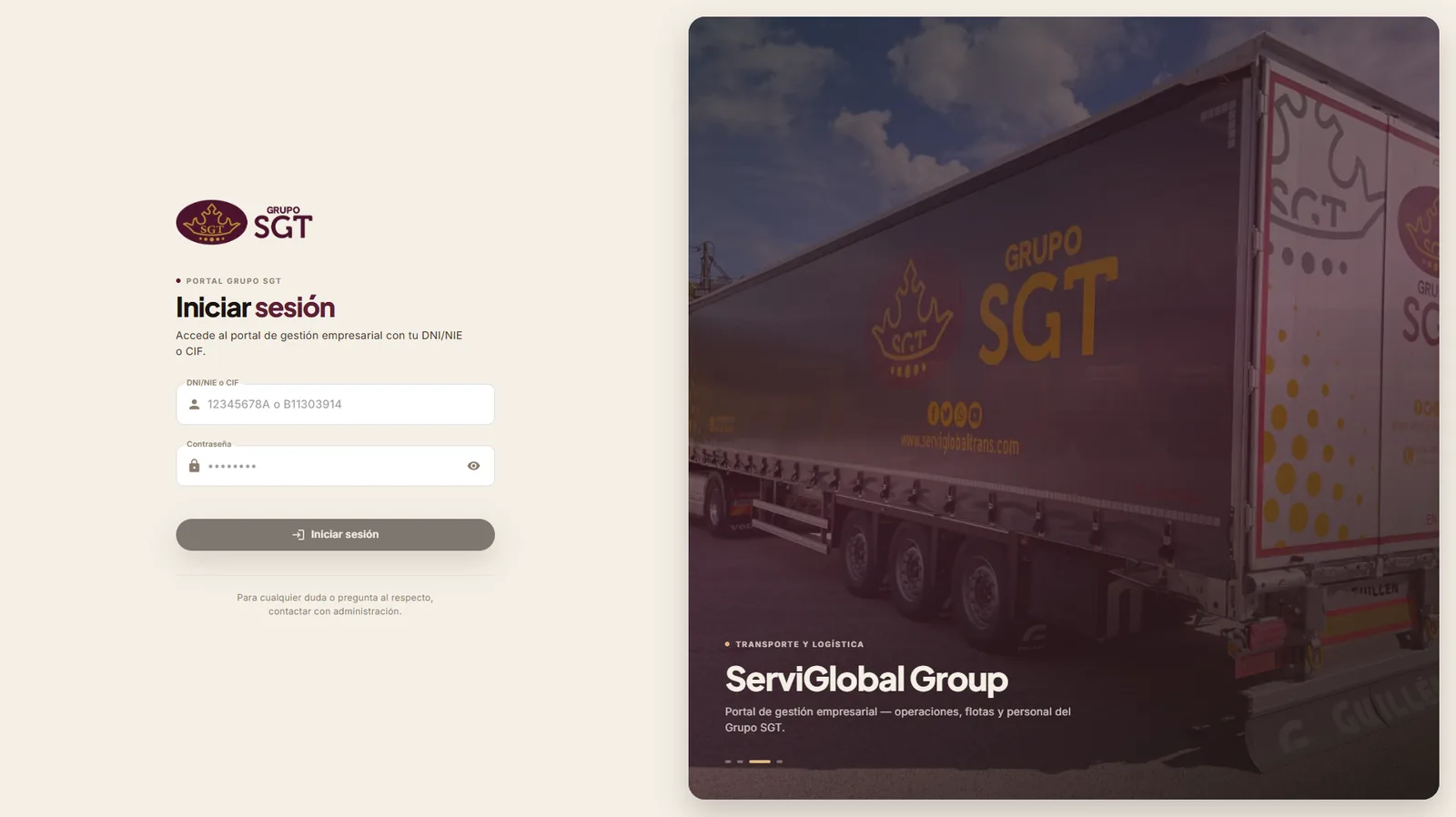 Acceso al portal de Grupo SGT