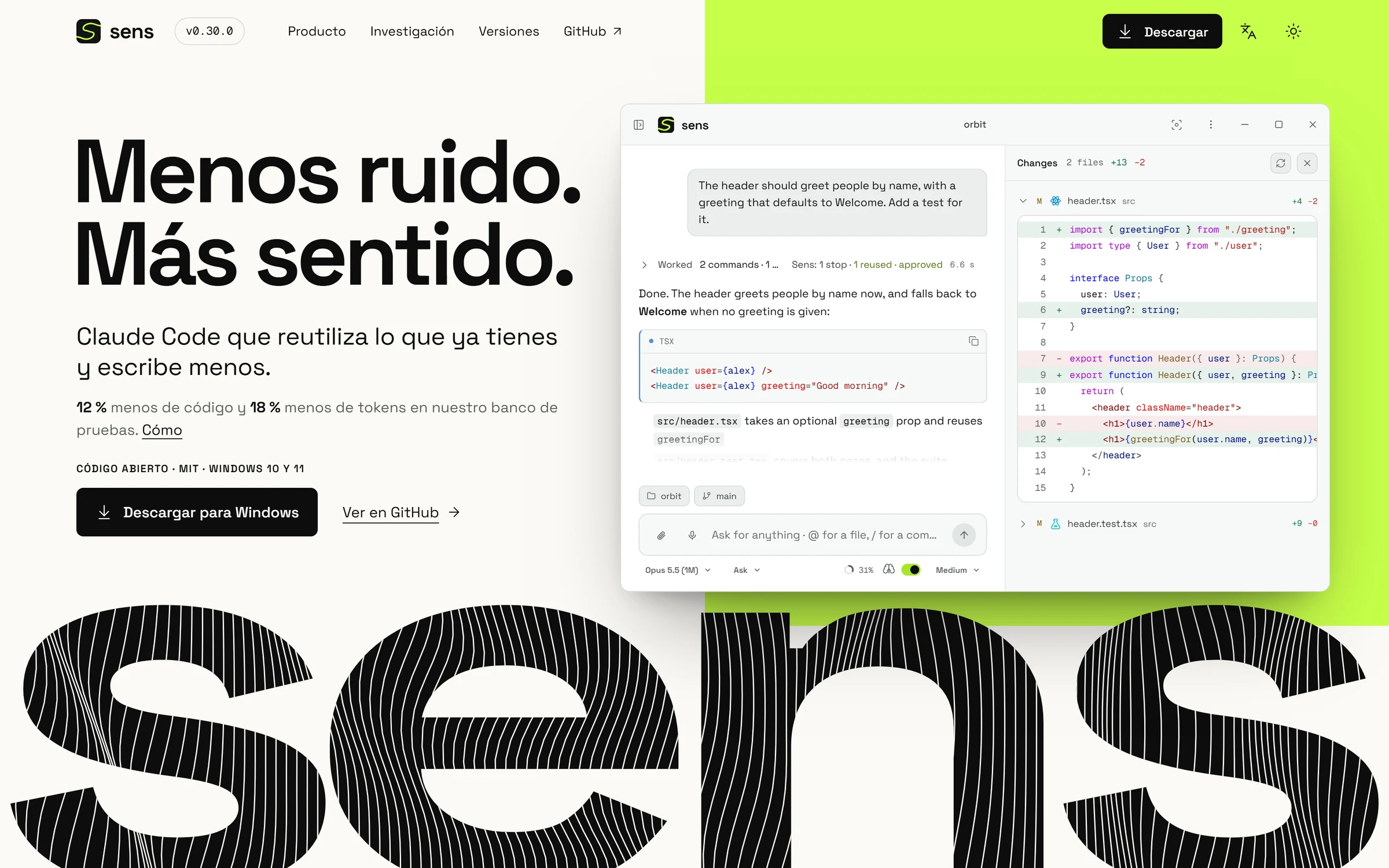 Portada de sens.beyondhumane.com con la ventana de la app